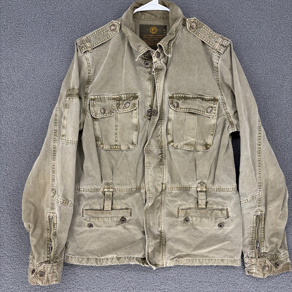 Lucky Brand Mens Military Field Jacket Olive Green Utility Coat 06-KH1 Medium